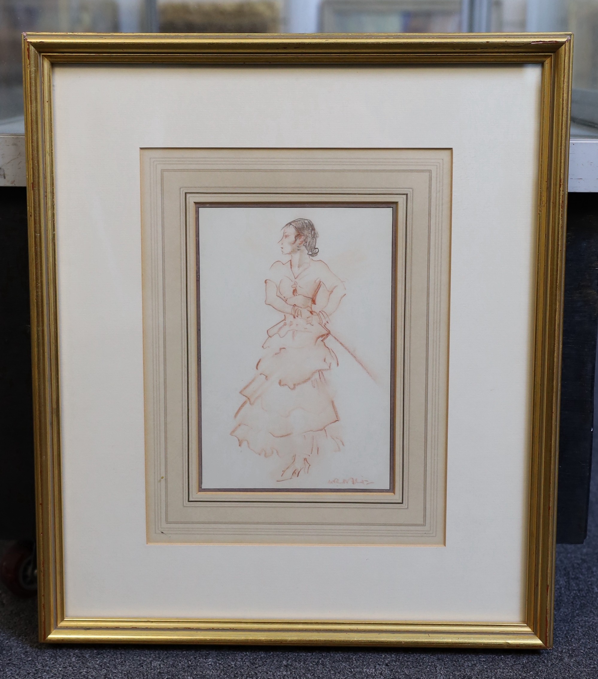 Sir William Russell Flint (1880-1969), Woman holding a riding crop, conté chalk and pencil, 22 x 15cm